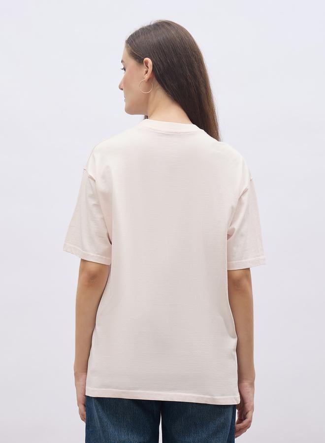 ستايلي تيشيرت نسائي وردي واسع بغسيل حمضي - Image 5