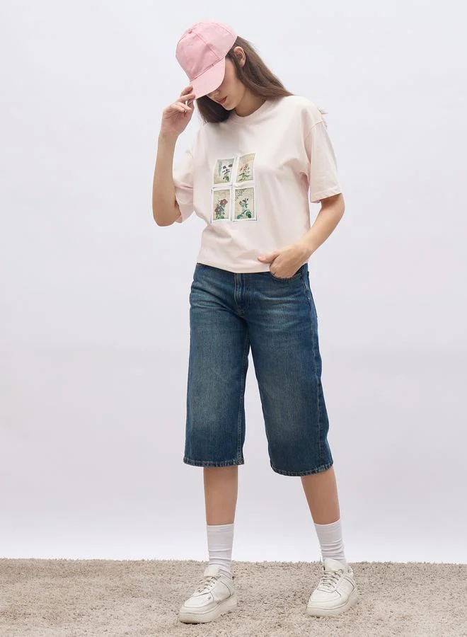 ستايلي Styli Women Pink Acid Washed Oversized T-Shirt
