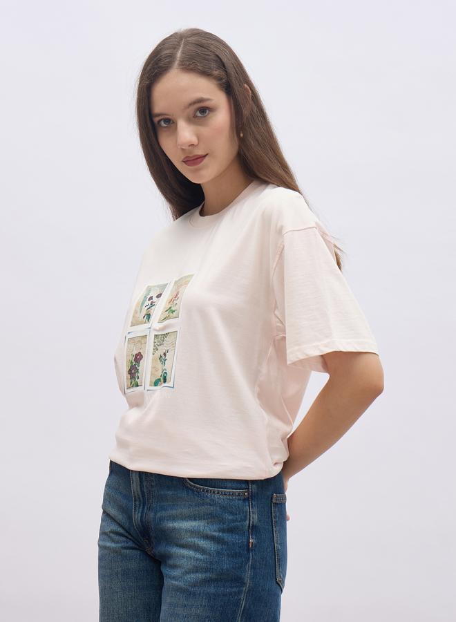 ستايلي تيشيرت نسائي وردي واسع بغسيل حمضي - Image 3