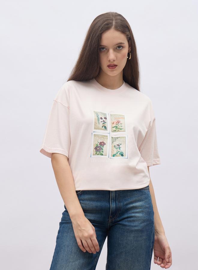 Styli Women Pink Acid Washed Oversized T-Shirt - Image 1