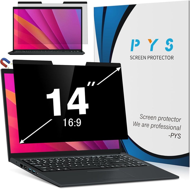 pys Magnetic Privacy Screen Filter for 14 Inch 16:9 Laptop - Computer Monitor Privacy Shield, Anti-Glare Blue Light Filter, Removable Privacy Screen for Lenovo, HP, Dell - Image 1