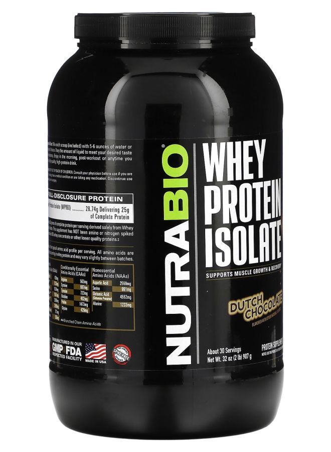 NutraBio Whey Protein Isolate Dutch Chocolate 2 lb (907 g) - Image 2