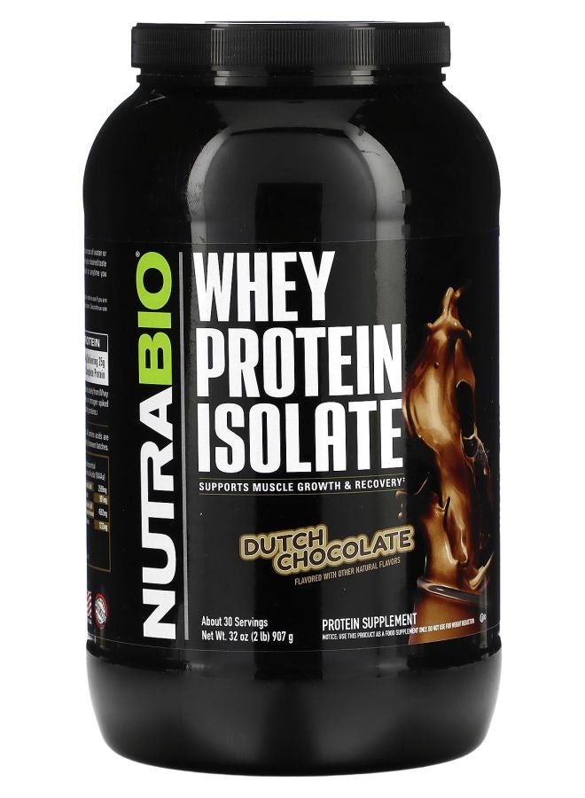 NutraBio Whey Protein Isolate Dutch Chocolate 2 lb (907 g) - Image 1