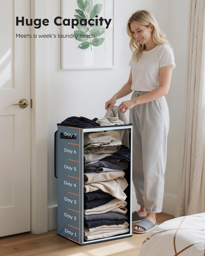 SOLEDI Laundry Hamper with Lid 100L Large & Tall Collapsible Laundry Basket, Clothes Hamper with Bag Removable Easy to Carry, Dirty Hampers for Bedroom, Bathroom, Dorm, College, Blue Grey - Image 3