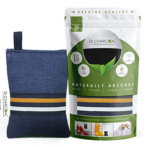 Dr. CHARCOAL Dr CHARCOAL Moisture Absorber Dehumidifier Activated Charcoal Bags for Wardrobe, Shoe Rack and Fridge; Prevents Mould & Fungus, Removes Bad Smell, Lasts 1 year, 75g (Modish Neel) - Image 1