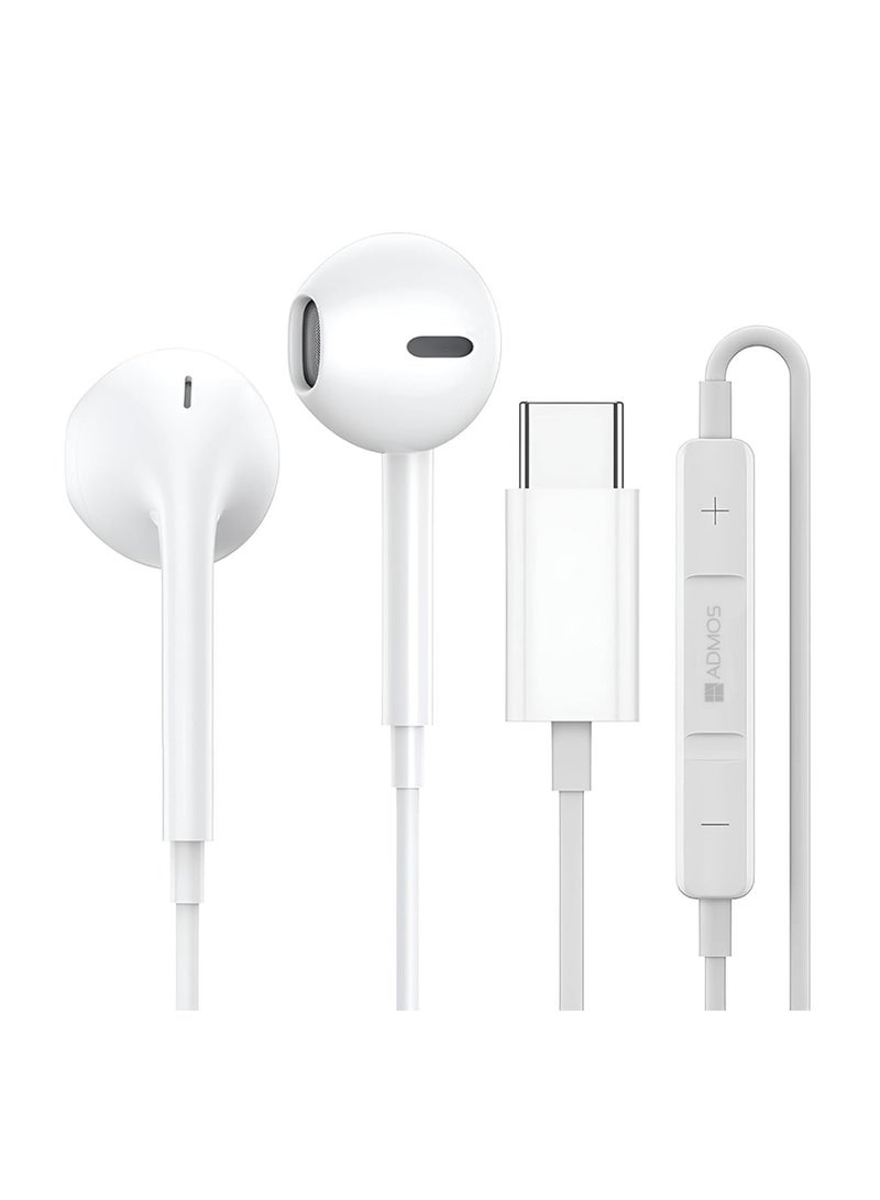 ADMOS ADHF894 Type C Wired Earphones with Mic, Stereo In-Ear Headphones, Noise Isolation, Deep Bass, HD Sound, 1.2M TPE Cable, In-Line Volume Control, Built-in Microphone, USB C Audio Earbuds for Smartphone, Tablet, Laptop - Image 1