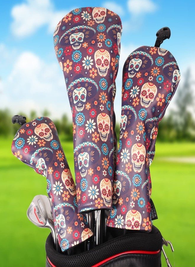 SHABIER Golf Skull Day of The Dead Design Golf Driver Wood Club Headcover with Sugar Skull Design - Image 5