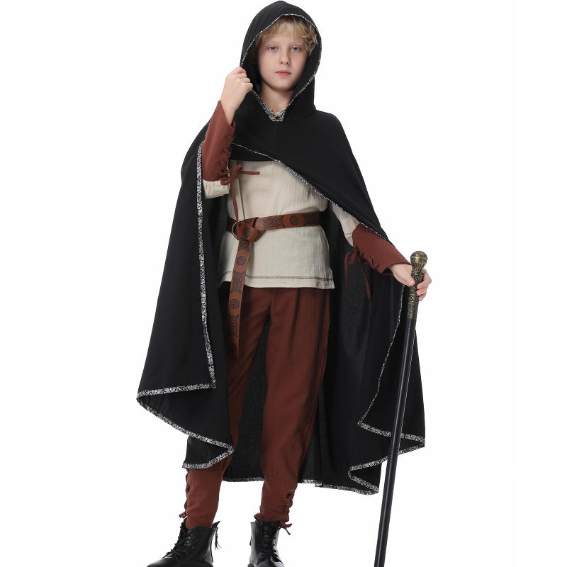 Ezuwail 4PCS Boys Renaissance Costumes Outfit Kids Medieval Viking Costume Sets for Halloween Boys Renaissance Accessories with Kids Medieval Viking Cloak Belt - Image 3