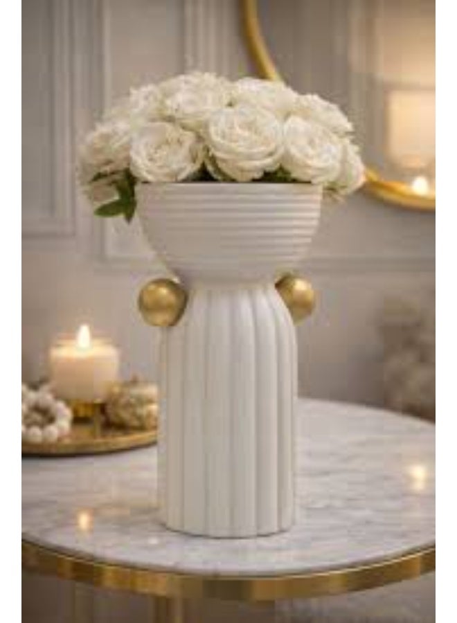 Round Porcelain Decorative Vase – White & Gold – Model E-790 - Image 1