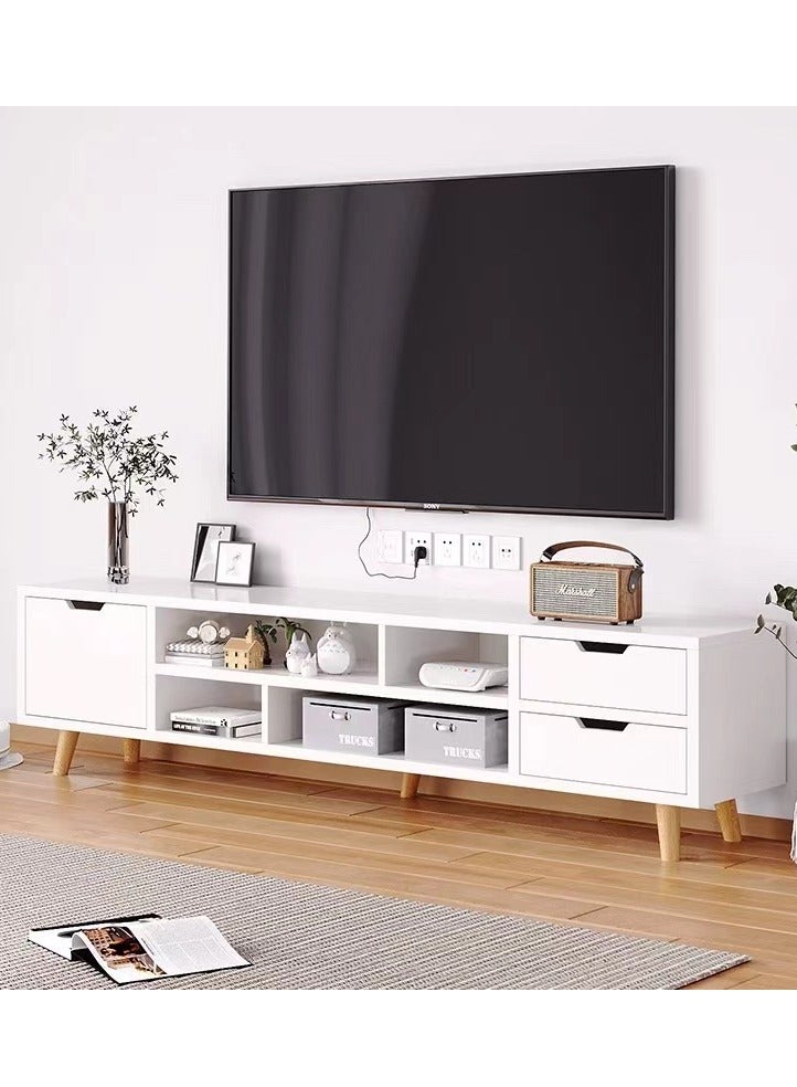 Generic TV Table TV Cabinet TV stand with 4 Drawers and 4 Open Partition Storage Solid Wood Leg TV Cabinet ,Storage Cabinet for Office Living Room Bedroom(Warm White) - Image 1