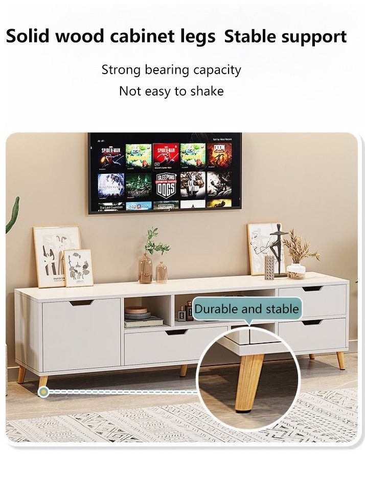 Generic TV Table TV Cabinet TV stand with 4 Drawers and 4 Open Partition Storage Solid Wood Leg TV Cabinet ,Storage Cabinet for Office Living Room Bedroom(Warm White) - Image 4