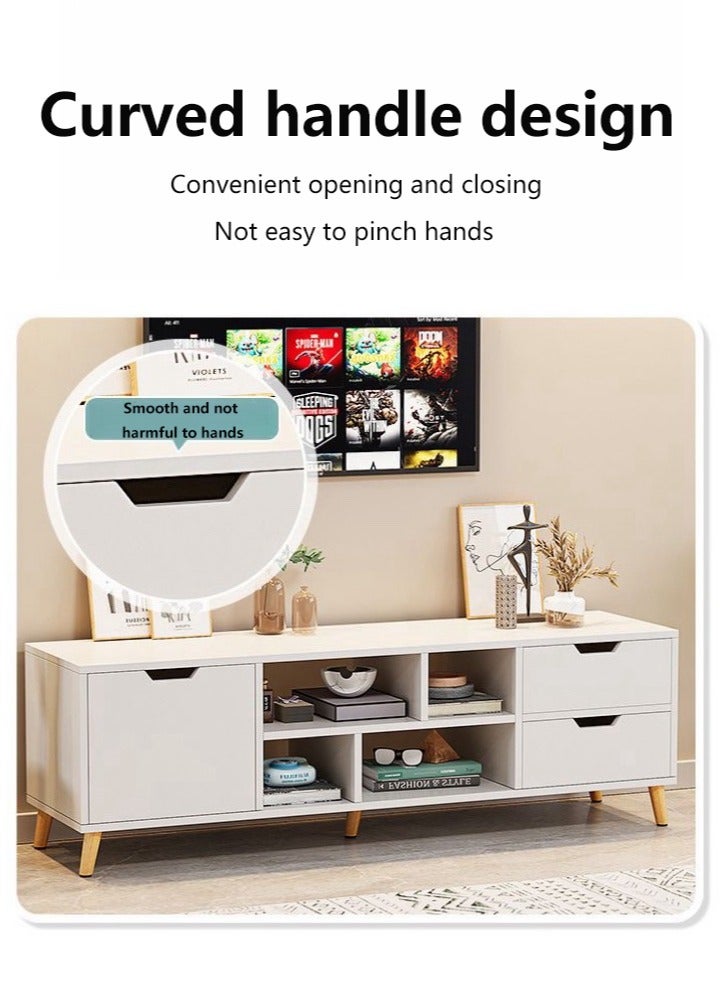 Generic TV Table TV Cabinet TV stand with 4 Drawers and 4 Open Partition Storage Solid Wood Leg TV Cabinet ,Storage Cabinet for Office Living Room Bedroom(Warm White) - Image 3