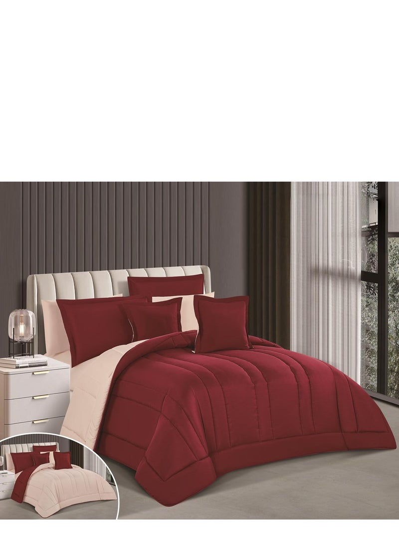 Red Rose Hotel-style double bed comforter set with a reversible design to add beauty to your bedroom decor. Microfiber, 8 pieces: 1 comforter (260x240cm), 1 fitted sheet (200x200+30cm), 4 pillowcases (50x75cm), 2 cushion covers (45x45cm). - Image 1