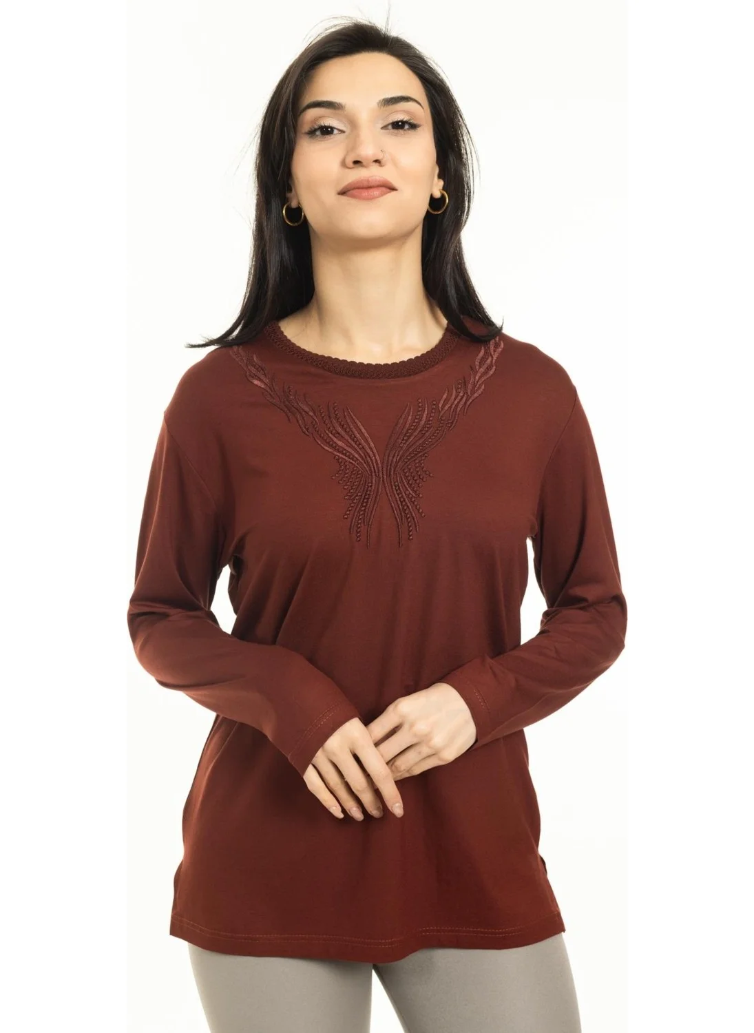 Mutlu City New Season Women Middle Age and Above New Pattern Knitwear Collar Lycra Mother Combed Cotton Blouse 30520