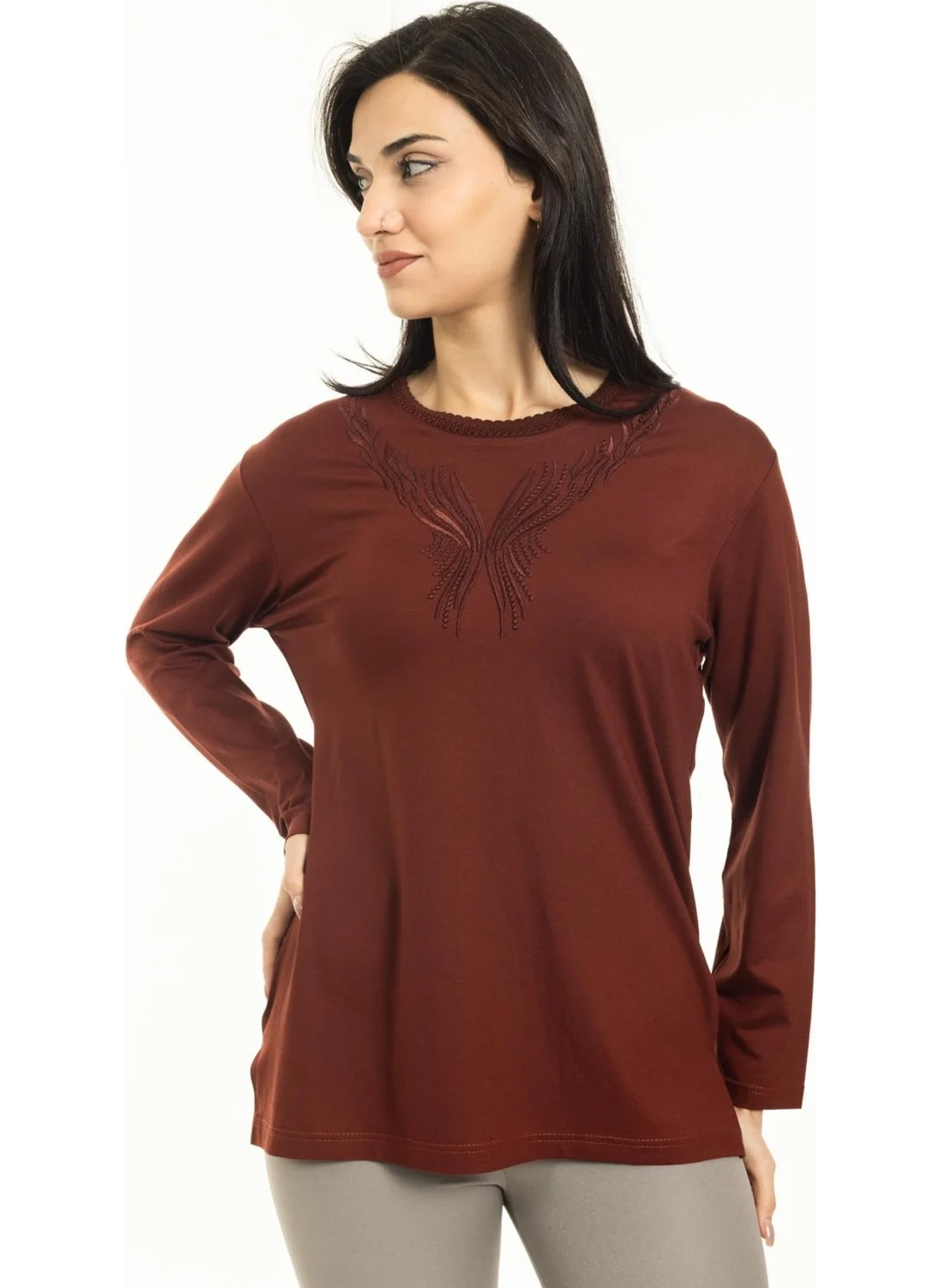 Mutlu City New Season Women Middle Age and Above New Pattern Knitwear Collar Lycra Mother Combed Cotton Blouse 30520