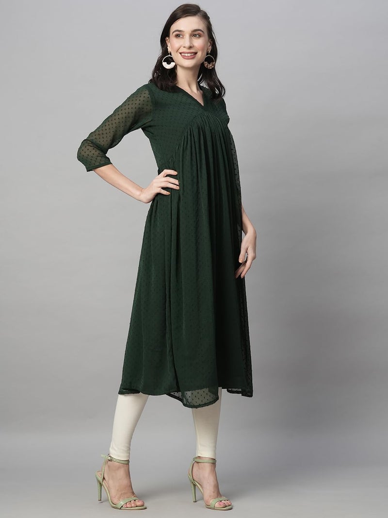 RATAN Women's Bottle Green Chiffon Self Design Flared Kurta (TBT-BTL-XXL) - Image 5