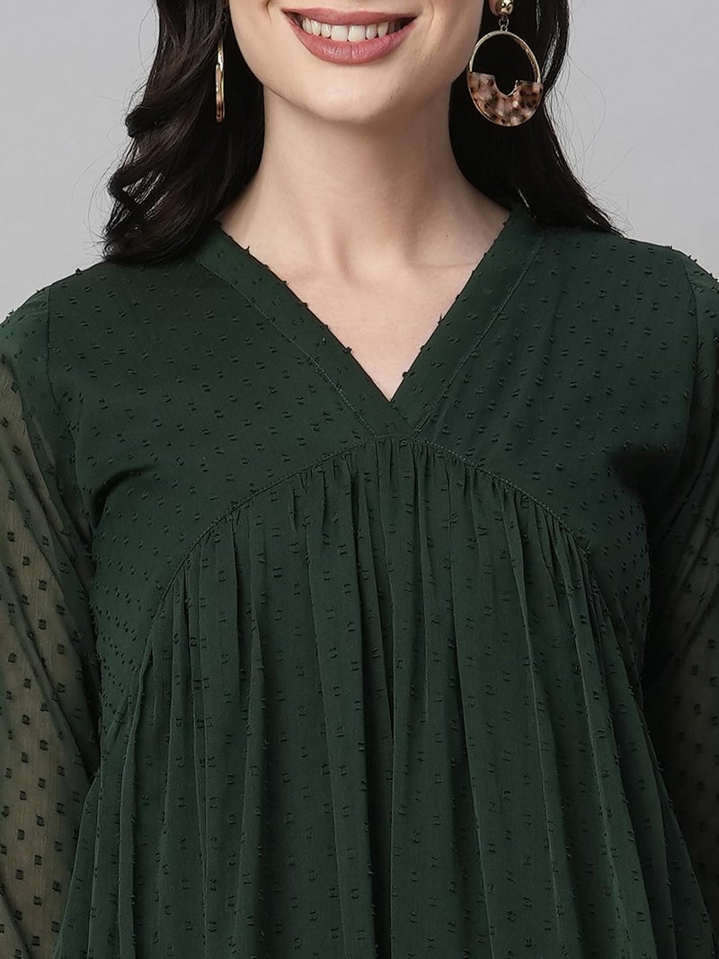 RATAN Women's Bottle Green Chiffon Self Design Flared Kurta (TBT-BTL-XXL) - Image 2