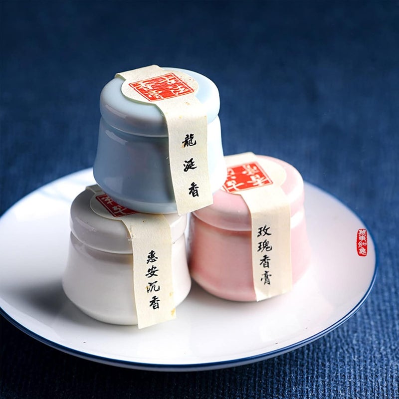 3PCS Solid Balm Sets Solid Perfume Portable Pocket Ceramic Jar Balm Perfume Perfect for Travel Use Natural Rose Ambergris Ebony Fragrance Perfume for Men and Women