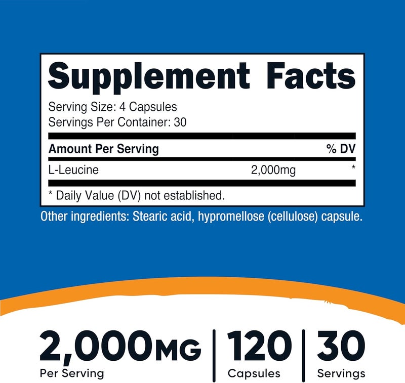 Nutricost LLeucine 2000mg 120 Vegetarian Capsules NonGMO Gluten Free 30 Servings - Image 2
