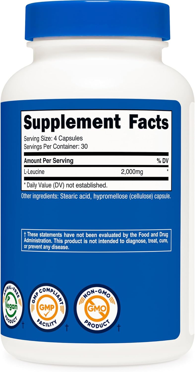 Nutricost LLeucine 2000mg 120 Vegetarian Capsules NonGMO Gluten Free 30 Servings - Image 5