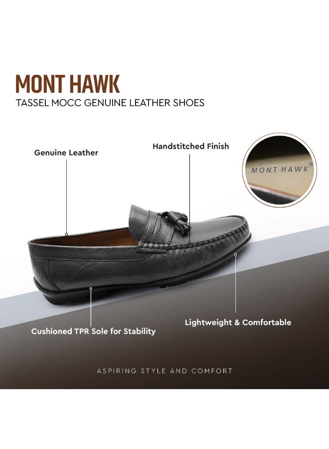 MONT HAWK Men’s Genuine Leather Tassel Moccasin Loafers – Handstitched Slip-On Penny Loafers with Cushioned Insole & Durable TPR Sole for Office, Business, Casual, Driving & Wedding Wear - Image 2