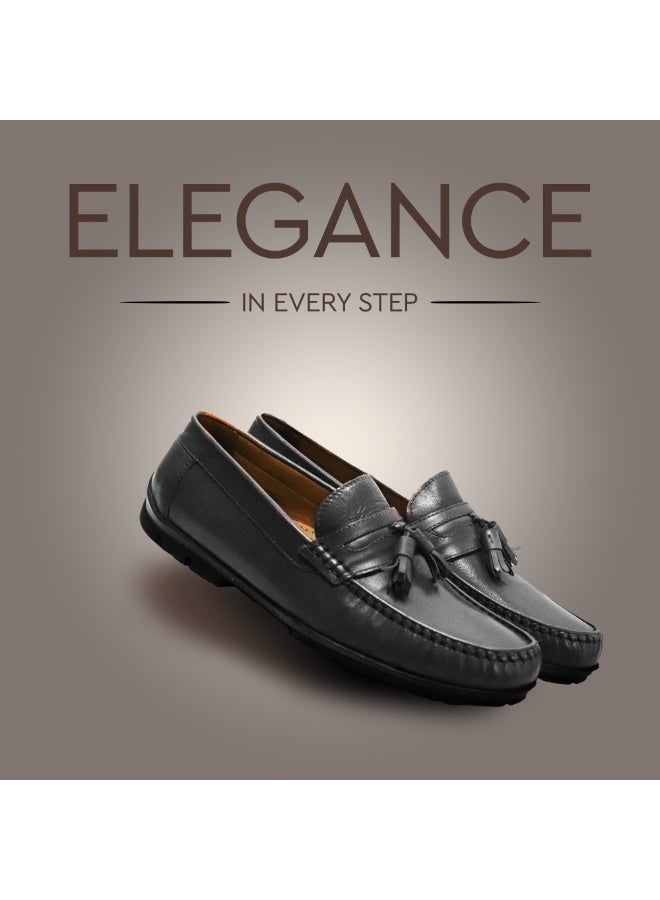 MONT HAWK Men’s Genuine Leather Tassel Moccasin Loafers – Handstitched Slip-On Penny Loafers with Cushioned Insole & Durable TPR Sole for Office, Business, Casual, Driving & Wedding Wear - Image 4