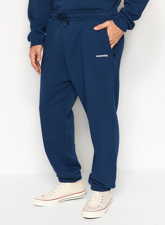 trendyol Indigo Oversized /Wide Cut Lettering Printed Warm Sweatshirt Tracksuit Set - Image 5