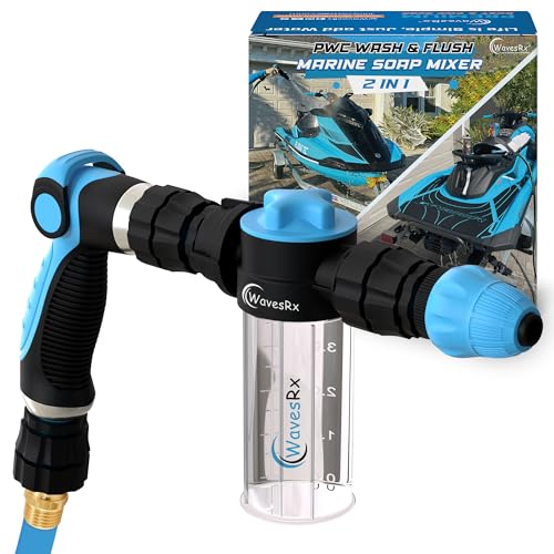 WAVESRX PWC Foam Cannon Sprayer & Engine Flush Mixer to Wash Salt Away | Dual-Use Soap Foamer and Marine Motor Flushing Kit for Jet Ski | Personal Watercraft Cleaning with Garden Hose Quick Connect - Image 1