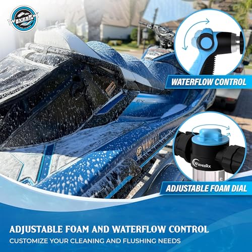 WAVESRX PWC Foam Cannon Sprayer & Engine Flush Mixer to Wash Salt Away | Dual-Use Soap Foamer and Marine Motor Flushing Kit for Jet Ski | Personal Watercraft Cleaning with Garden Hose Quick Connect - Image 4