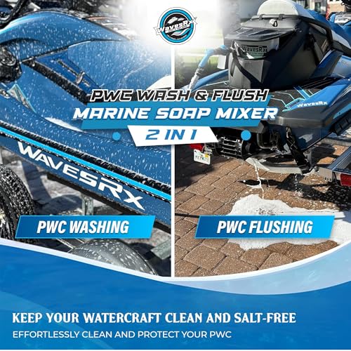 WAVESRX PWC Foam Cannon Sprayer & Engine Flush Mixer to Wash Salt Away | Dual-Use Soap Foamer and Marine Motor Flushing Kit for Jet Ski | Personal Watercraft Cleaning with Garden Hose Quick Connect - Image 2