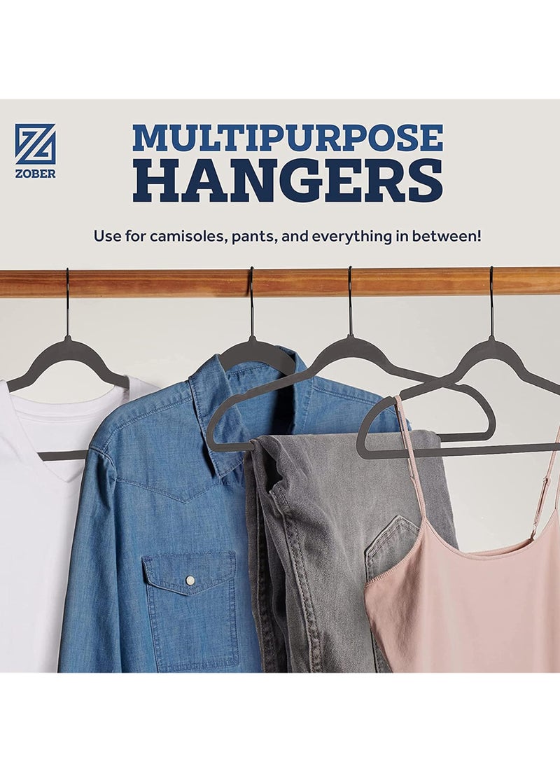 ZOBER Non-Slip Velvet Hangers With Black Hook - Space Saving 360° Swivel Hook Strong and Durable Clothes Hangers Hold Upto 10 Lbs, for Suits, Coats, Jackets, Pants, Dress Clothes (30 PACK, GREY) - Image 5