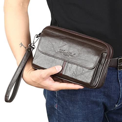 KPYWZER Genuine Leather Wristlet Clutch Purse Large Wallet for Men Women Passport Card Carrier Organizer Holder Bag Pack Pouch Hand Case Handbag for Business Coffee - Image 4