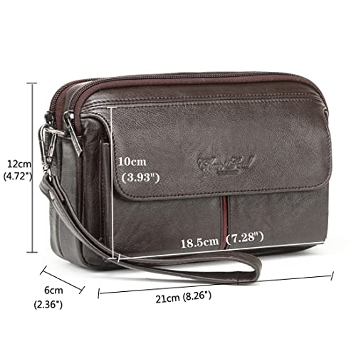 KPYWZER Genuine Leather Wristlet Clutch Purse Large Wallet for Men Women Passport Card Carrier Organizer Holder Bag Pack Pouch Hand Case Handbag for Business Coffee - Image 2