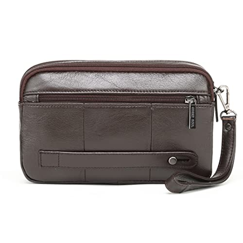 KPYWZER Genuine Leather Wristlet Clutch Purse Large Wallet for Men Women Passport Card Carrier Organizer Holder Bag Pack Pouch Hand Case Handbag for Business Coffee - Image 3