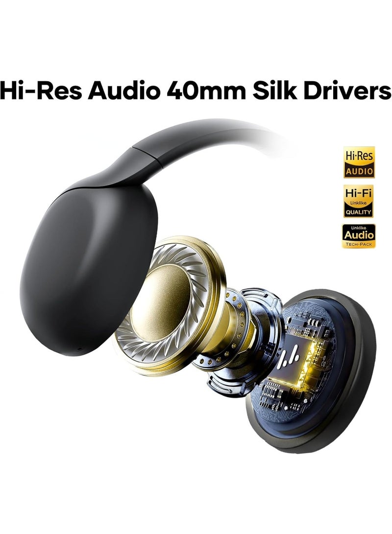 Linklike HS-1 Active Noise Cancelling Headphones, Hi-Res Audio, 180H Playtime, Bluetooth 5.3 Over-Ear Headset with Mic, Touch Control, Foldable Design, IPX5 Waterproof, Wireless for Travel/Gym/Office -  Black - Image 4