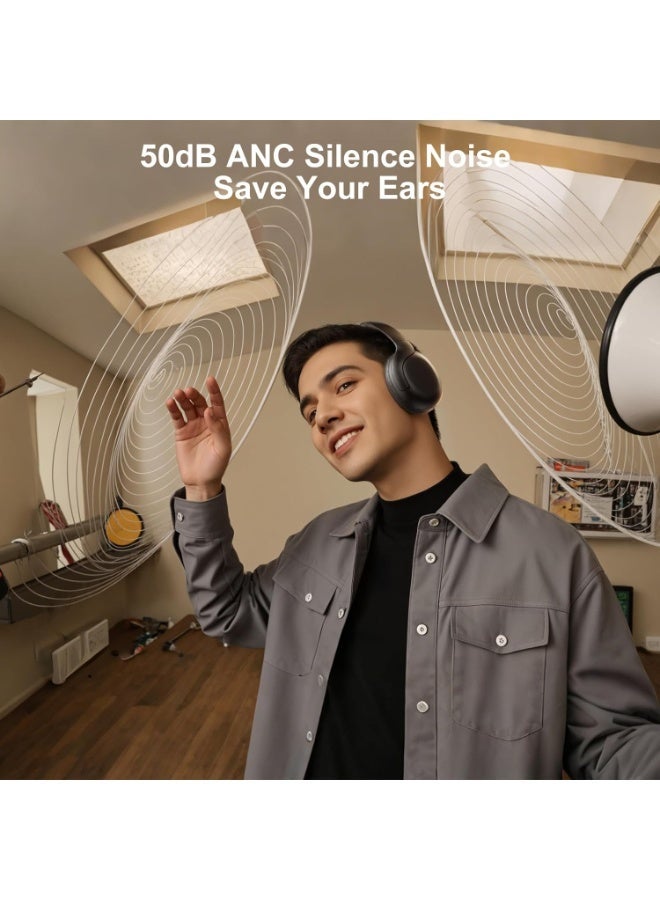 Linklike HS-1 Active Noise Cancelling Headphones, Hi-Res Audio, 180H Playtime, Bluetooth 5.3 Over-Ear Headset with Mic, Touch Control, Foldable Design, IPX5 Waterproof, Wireless for Travel/Gym/Office -  Black - Image 3