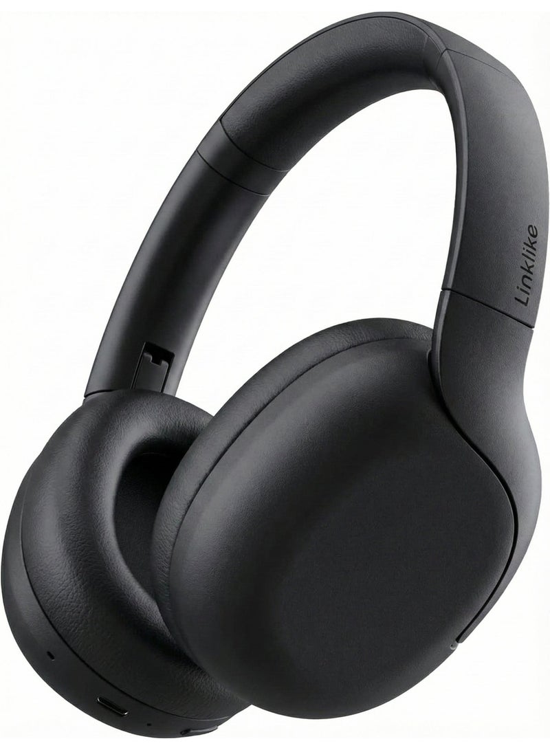 Linklike HS-1 Active Noise Cancelling Headphones, Hi-Res Audio, 180H Playtime, Bluetooth 5.3 Over-Ear Headset with Mic, Touch Control, Foldable Design, IPX5 Waterproof, Wireless for Travel/Gym/Office -  Black - Image 1