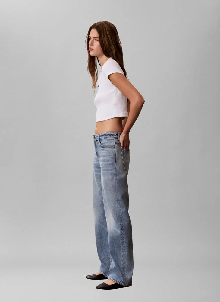 Calvin Klein Jeans Bright White Logo Cropped Crew Neck T-Shirt for Women | Best Price UAE