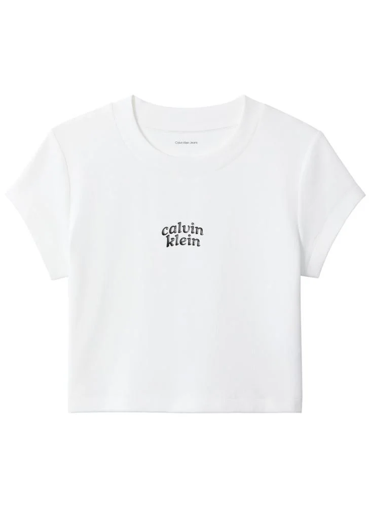 Calvin Klein Jeans Bright White Logo Cropped Crew Neck T-Shirt for Women | Best Price UAE