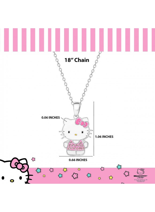 Hello Kitty Sanrio Womens Necklace Official License - Silver Plated Necklace with Enamel and Crystal Pendant - Image 3