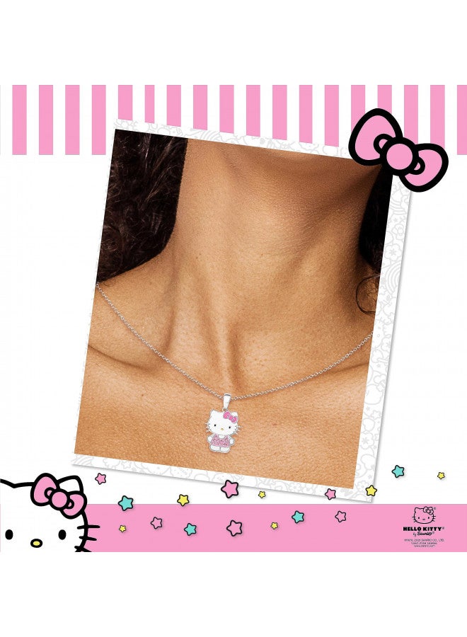 Hello Kitty Sanrio Womens Necklace Official License - Silver Plated Necklace with Enamel and Crystal Pendant - Image 1