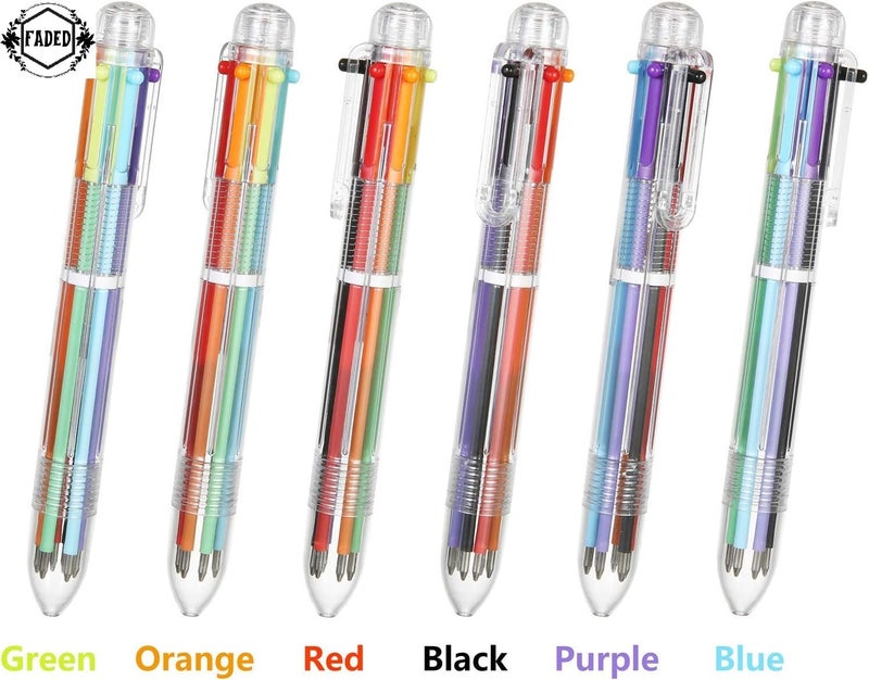 Faded 6-in-1 Ballpen Set | 0.7mm Retractable Multi-Ink Pens with Six Colors in One | Convenient Writing, Highlighting & Color-Coding Pens (Multicolor-Pack of 6) - Image 2