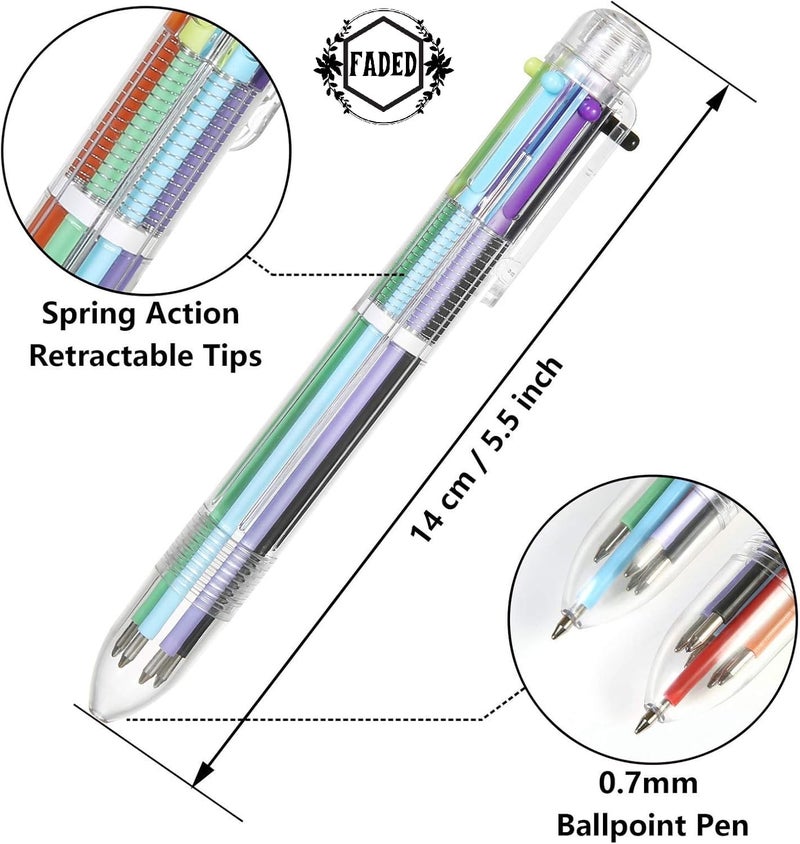 Faded 6-in-1 Ballpen Set | 0.7mm Retractable Multi-Ink Pens with Six Colors in One | Convenient Writing, Highlighting & Color-Coding Pens (Multicolor-Pack of 6) - Image 3