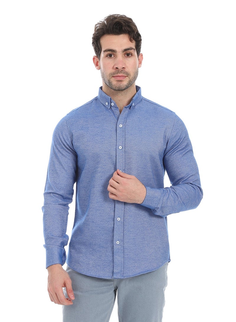 Andora Classic Heather Cotton Long Sleeve Shirt_Dark Royal Blue - Image 1