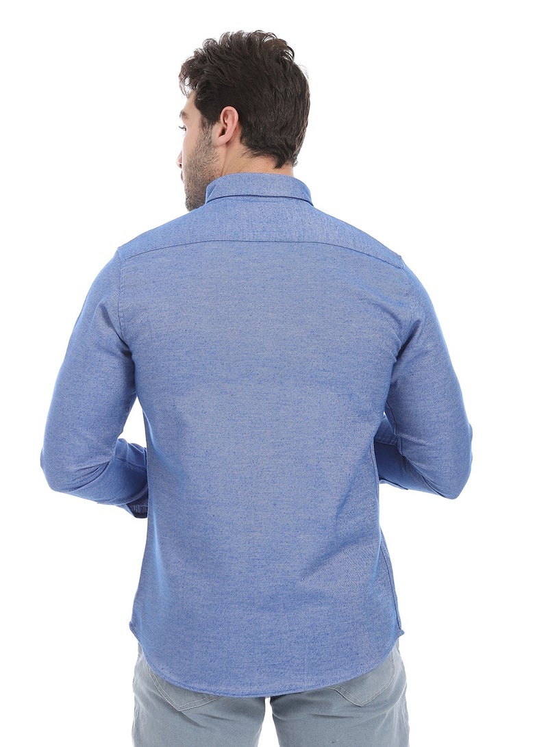 Andora Classic Heather Cotton Long Sleeve Shirt_Dark Royal Blue - Image 3