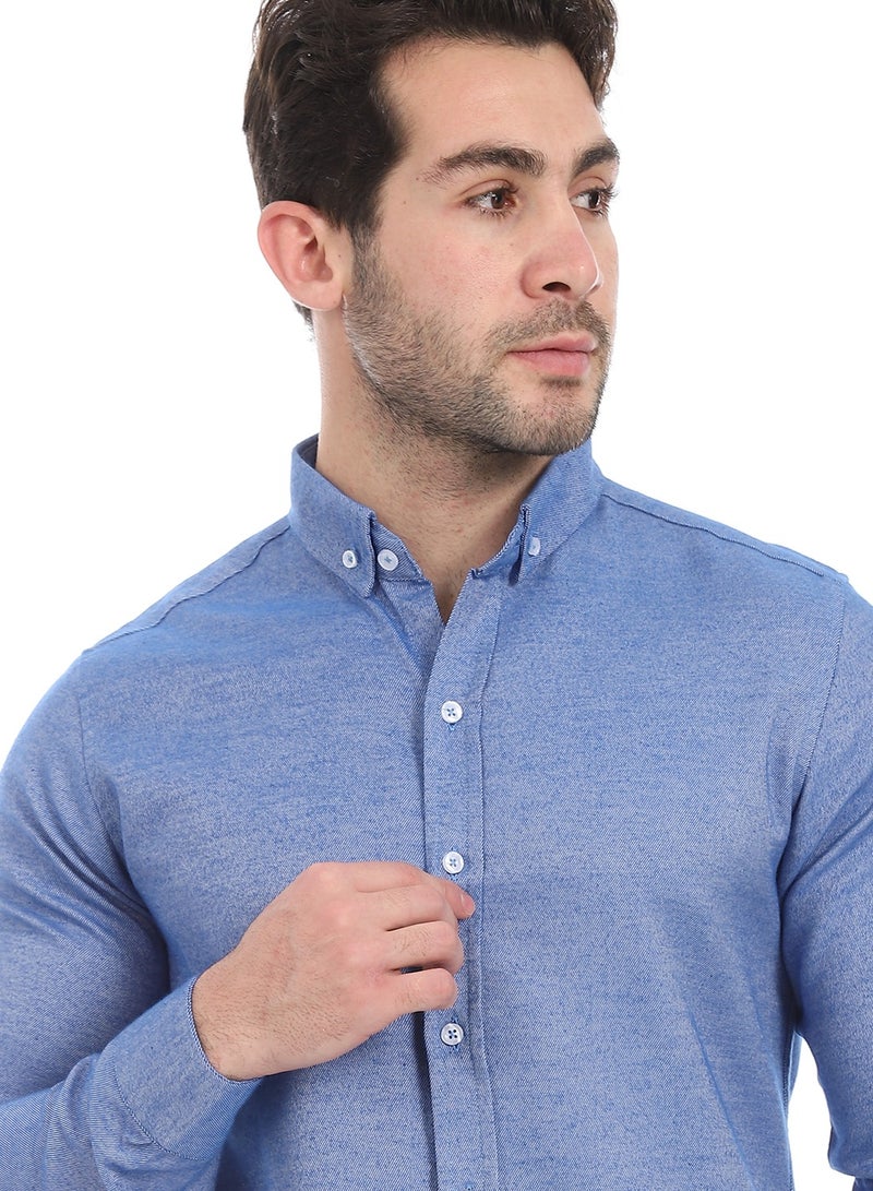 Andora Classic Heather Cotton Long Sleeve Shirt_Dark Royal Blue - Image 4