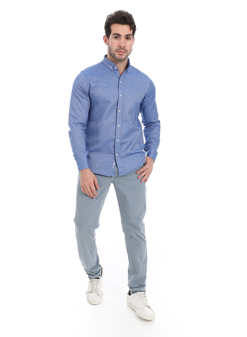 Andora Classic Heather Cotton Long Sleeve Shirt_Dark Royal Blue - Image 5