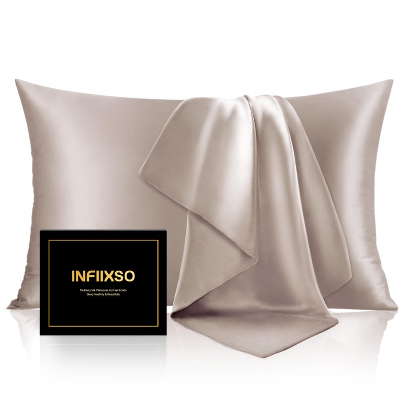 INFIIXSO Mulberry Silk Pillowcase for Hair and Skin  Silk Pillow Cases Queen Size with Hidden Zipper 20x30 Inches  Extraordinary Smooth and Soft Cooling Pillow Cases for Hot Sleepers(Caramel  1 Pack) - Image 1