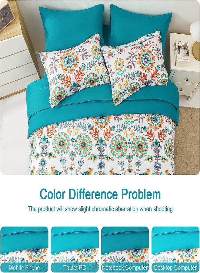 DHSFKBE Boho Comforter Set Twin - 5 Pieces Bed in a Bag Floral Medallions Design, Bohemian Comforter Set with Sheets, Soft Microfiber Complete Bedding Sets All Season (Teal Blue, Twin) - Image 5