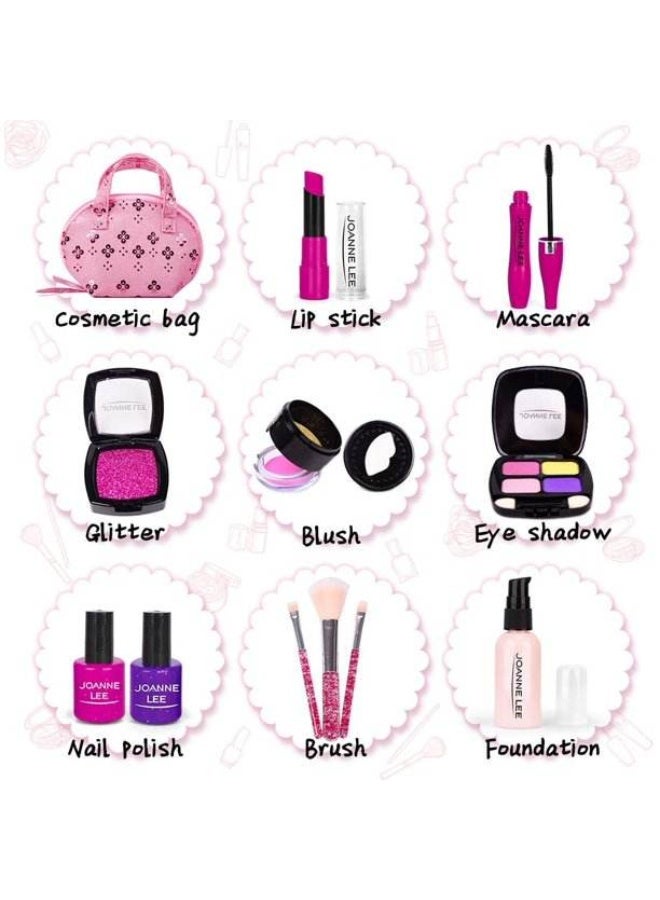 13-Piece Pretend Makeup Kit for Girls' Beauty Basics Learning, Kids Makeup Set with Cosmetic Bag for Dress-Up and Pretend Play - Image 2